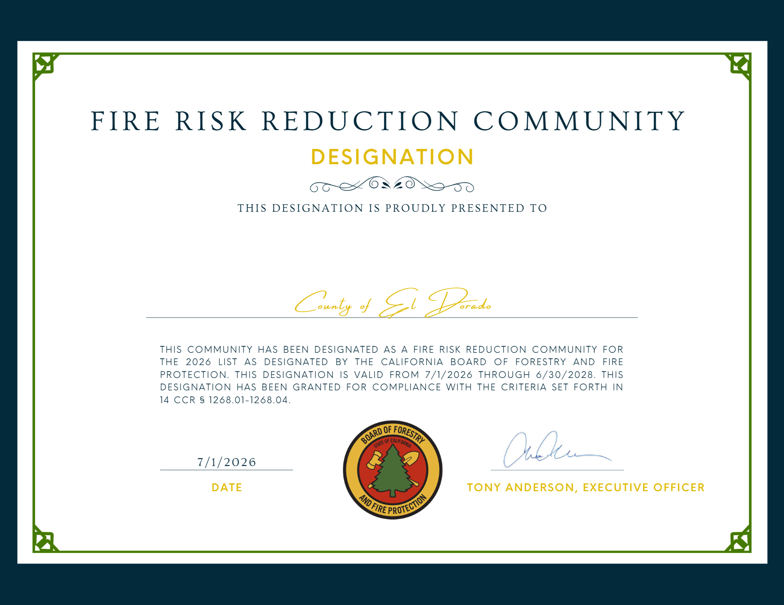 FRRCL Designation Certificate EDC 2026
